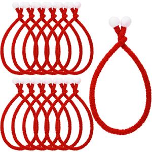 Frienda 12 Pcs 20 Inches Christmas Garland Ties with Balls Decorative, Woolen Fleece Twist Ties Reusable Flexible for Garland Banister Stairs Railings Xmas Home Decor Gift Craft Wrapping (Burgundy)