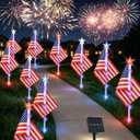 8 Pack Solar American Flag Pathway Lights - Patriotic Red White Blue Outdoor Stake Waterproof LED, Decorations 4th of July Memorial Day & Independence Day Yard Garden