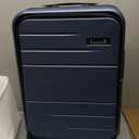 LUGGEX Carry On Luggage 22x14x9 Airline Approved, FLO5 Expandable Polycarbonate Suitcase with Front Pocket (FX-Core, Blue, 20 Inch)