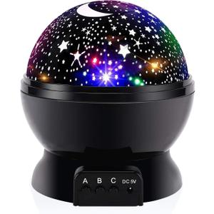 Night Light for Kids, Kids Night Light Nebula 360 Degree Rotation - 4 LED Bulbs 12 Light Color Star Projector Changing with USB Cable, Romantic Gifts for Men Women Children (Black)