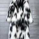 Shaggy Fluffy Faux Fur Coat Black and White Sweater Women's Extend Ankle Puffy Outwear, Small