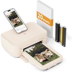 HPRT Photo Printer 46, Wi-Fi Full-Color Instant Phone Phtoto Printer for iPhone, Android, Smartphone, Thermal Dye-Sublimation Impresora De Fotos for Home Use, + 20 Sheets Photo Paper & 1 Cartridge
