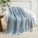 Amlie Home Premium Chenille Throw Blanket, Soft Cozy Luxury Two-Tone Knit Blanket for Couch, Sofa, Chair, Home Decor, Blue & Ivory 50"x60"