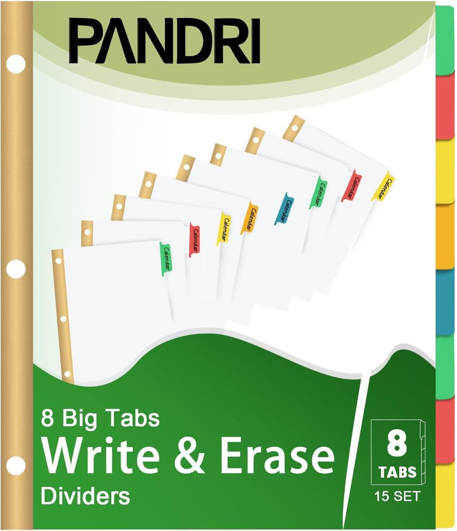 Binder Divider, PANDRI 120 Pack Binder Index Dividers with 8 Tabs,Letter Size Paper Binder Divider for School Office Home Business,White