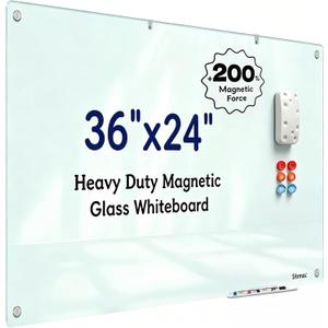 Magnetic Glass Dry Erase Board - 36'' x 24'' Whiteboard White Writing Board Nano-Coated Tempered Glass Marker for Wall Office School and Home