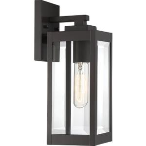 Quoizel Westover 14" Outdoor Wall Sconce, 1-Light Western Bronze with Clear Beveled Glass, E26 Base, Wet Rated, 14.25" H