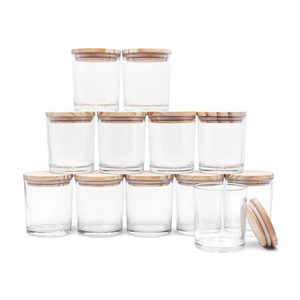 SHOWIN Thick Candle Jars for Making Candles 12 Pcs, 7 OZ Empty Jars with Wood Lids for Candle Making, Sample Container, Frosted White