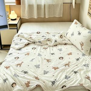 MorroMorn Toddler Bedding Set, Super Soft Baby Blanket Neutral Toddler Comforter Sets - 2 PCS Bed Set with Pillowcase Lightweight Breathable for Girls Boys Kids Infant Summer Spring Fall (Animals)