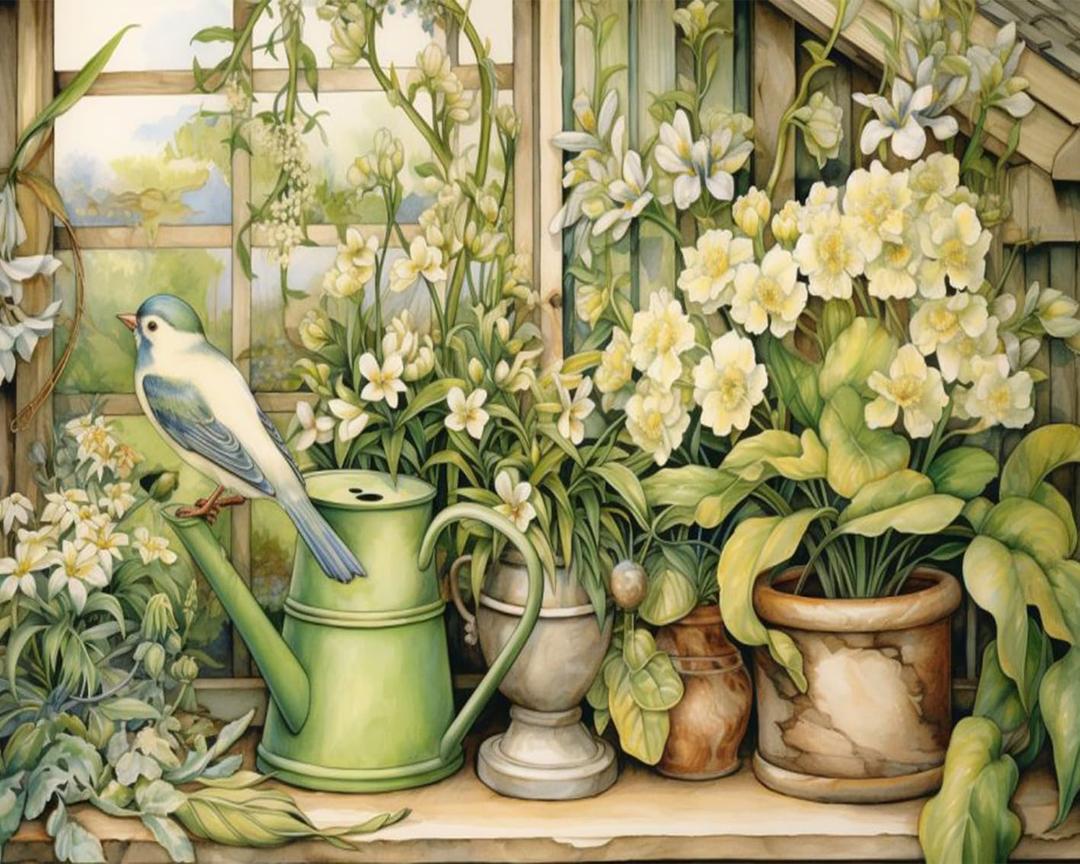 Rustic Window Green White Flowers Paint by Number Window Garden Rustic Charm DIY Painting on Canvas with Brushes Acrylic Paints Paint by Numbers for Adults and Kids Beginner 16x20 Inchwithout Frame