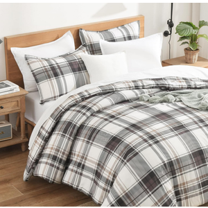 Andency Gray Brown Black Plaid Comforter Set Twin(66x90 Inch), 2 Pieces Grid Gingham Stripes Bedding Comforter Sets for Boys Girls Kids Teens, Preppy Geometric Line Soft Lightweight Reversible Bed Set