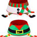 Liliful 2 Pcs Christmas Tree Collar with Elf Legs Boots 15.7 Inch Christmas 3D Flannel Elf Snowman Tree Skirt Rustic Stand Base Cover Decorative for Xmas Farmhouse Indoor Decorations