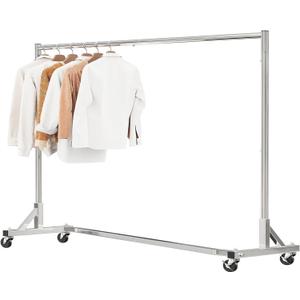 Simple Trending Industrial Grade Z Base 70in extra long Clothes Garment Rack, Commercial Grade Rolling Clothing Rack, Heavy Duty 450lb Load with Wheels, Chrome