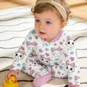 uideazone Baby Girls Footed Pajamas Zip-Front One-Piece Sleeper Non-Slip Footie Cute Pattern Jumpsuit PJs 0-12 Month (6-9 Months, Pink Cat)