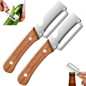 2 in 1 Multifunctional Vegetable Peeler for Kitchen 2 Pcs, Wooden Handle Peeler with Bottle Opener, Kitchen Peelers for Fruit Veggie Pumpkin