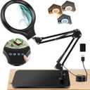 NZQXJXZ 10X 30X Large Magnifying Glass with Light and Stand, 5-inch LED Lighted Magnifier, 3 Color Modes Stepless Dimmable, Hands-Free Magnifying Glass Desk Lamp for Reading Craft Hobby Close Work