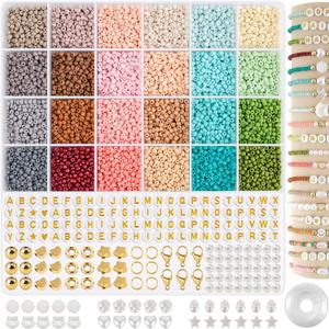 3mm Glass Seed Beads for Jewelry Making, Friendship Bracelet Making Kit for Girls Adults, 24 Colors Bead Bracelet Kit for DIY Crafts Gifts