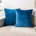 PAVILIA Teal Blue Throw Pillow Covers 20x20 Set of 2, Decorative Pillow Cases for Bed Sofa Couch, Boho Aesthetic Accent Decor Cushion Bedroom Living Room, Velvet Square Euro Sham Cover, Turquoise Blue