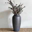 Rustic Ceramic Vase  13.8" Large Black Ceramic Vase for Home Decor, Modern Terracotta Floor Vase for Living Room, Entryway, Kitchen, Black Vases for Centerpieces, Housewarming Gifts (Black and Brown)