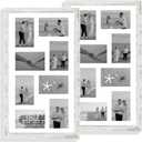Hongkee 12x22 Picture Frame Set of 2, Distressed White with Glass Collage Frame, Display Eight Opening 4x6 Photos With Mat or 12 x 22 Newspaper Without Mat - Horizontal or Vertical Wall Mounting, 12x22 in Matted to 8-4x6