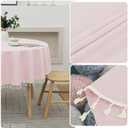 Qubjus Round Textured Tablecloth Waterproof Cotton Linen Tassel Wrinkle Free Washable Decorative Fabric Table Cover for Kitchen Dining Table, Round-63, Pink