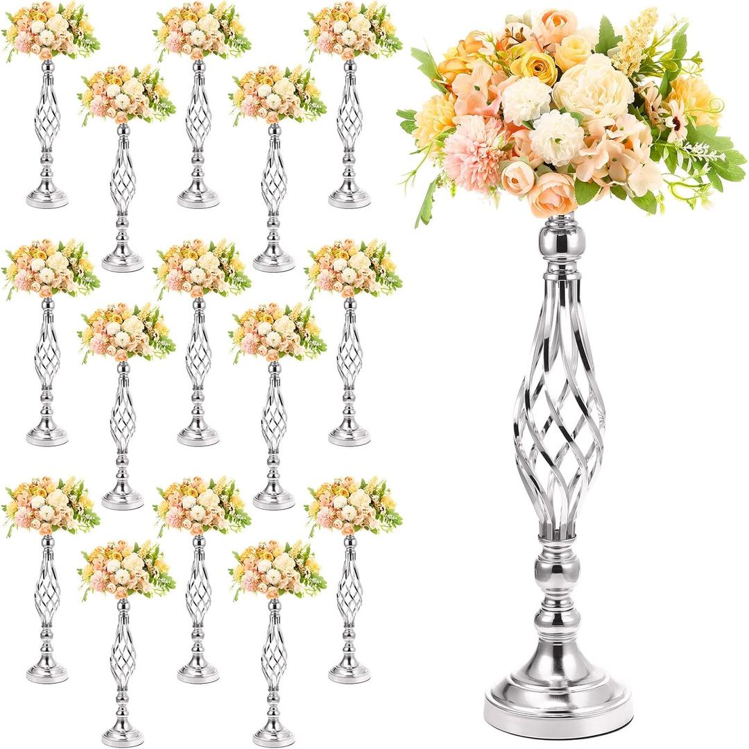 Rtteri 20 Pcs Metal Flower Arrangement Stand Wedding Flower Centerpieces Stand Elegant Metal Flower Vase Candelabra Candle Holder for Wedding Reception Table Decor Party Hotel Home Decor (Silver)