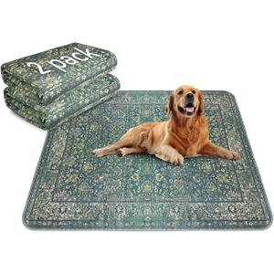 Washable Pee Pads for Dogs, Waterproof Non-Slip Puppy Pad 2 Pack 36'' x 41'' with Fast Absorbent for Pet, Reusable Rug Mat for Training Travel Whelping Housebreaking Incontinence Crate (Vintage Green)