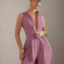 Verdusa Women's Zip Up Wide Leg Jumpsuits Sleeveless One Piece Jumpsuit Formal Dressy Casual Spring Outfits (Pink, M)