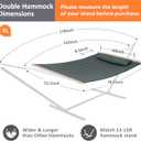 SUNCREAT Double Hammock for 2 Person, Extra Large Outdoor Portable Hammock with Hardwood Spreader Bar, Soft Pillow, 475 lbs Capacity, Gray Green