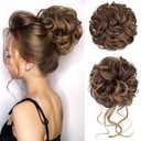 HMD 2PCS Messy Bun Hair Hairpiece Hair Extension with Elastic Rubber Band Updo Messy Bun Hair Extension Ponytail Curly Wavy Fake Hair for Women