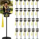 24 Pcs Graduation Cap Photo Holder with Wooden Base Wire Picture Clip Black Grad Table Number Holders Bulk Graduation Cap Decorative Card Holder for Class of 2026 Centerpieces Grad Party Supplies