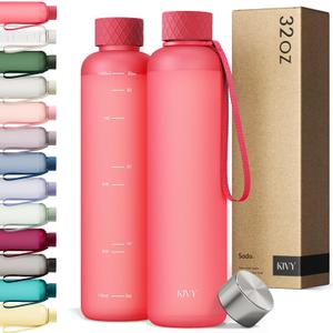 KIVY Slim Water Bottle 32oz [Lightweight & Shatterproof] - Reusable Tritan Water Bottle - Leak Proof Bottle for Women & Men - Coral Red Water Bottle BPA Free