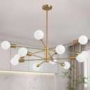 RUIYEY Modern Sputnik Chandeliers Light, 12-Light Gold Gold Dining Room Chandelier Over Table, Height Adjustable Industrial Semi Flush Mount Mid Century Chandelier for Kitchen Island Living Room