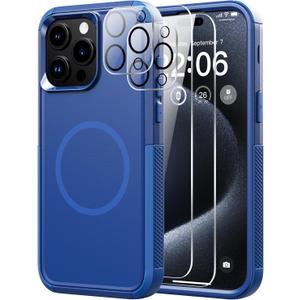 Diverbox for iPhone 15 pro case - [Compatible with MagSafe] [with Screen Protector ] [Shockproof] [Dropproof] Heavy Duty Protection Phone Case for iPhone 15 pro (Blue)