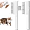Marchul 2 Pcs Pet Comb Flea Comb Set for Cats Dogs, Cat Grooming Brush with Release Button and Stainless Steel Round Teeth, Self-Cleaning Dog Combs for Removing Pet Hair, Knots & Loose Fur, White