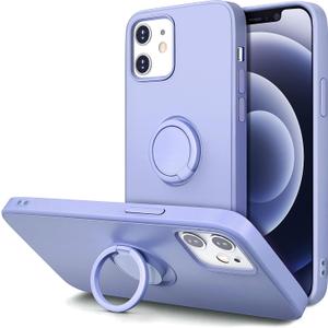 Hython Case for iPhone 12 Case & iPhone 12 Pro Case with Ring Stand, 360 Rotatable Ring Holder Magnetic Kickstand, Shockproof Rubber Protective Phone Case Cover Inner Microfiber Lining, Light Purple
