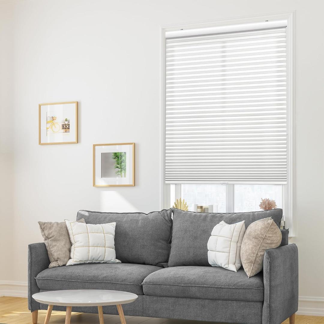 DEZ FURNISHINGS Cordless 1" Signature Light Filtering Cellular Shade, 22" W x 42" H, White