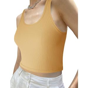 tagunop Women's Sleeveless Tank Tops Scoop Neck Basic Cami Tee Shirts Casual Ribbed Slim Fitted Top (Yellow, L)
