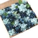 Floroom Artificial Gardenia Flowers 2.7" 25pcs Real Looking Dusty Blue Shades Foam Fake Flowers with Stem for DIY Wedding Bouquets Bridal Shower Centerpieces Floral Arrangements Party Table Decoration