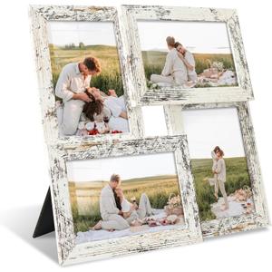 4x6 Collage Picture Frames Set of 1, Multi Family Photo Frame with Real Glass, Displays Four 4x6 Photo, Wall Decor Wall Hanging or Tabletop, Distressed White