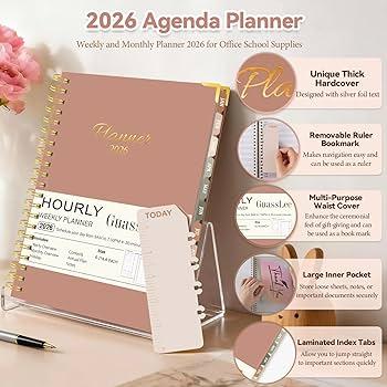 GuassLee 2026 Planner, Weekly & Monthly Appointment Book from Jan. 2025 - Dec. 2026, Work & Life Daily Hourly Planner with Time Slots, A5 Agenda Organizer for School Office, Brown, 8.4"x 6.1"