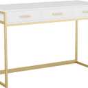 Martha Stewart Ollie Home Office Desk with 3 Drawers in White with Polished Brass Hardware