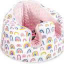 Seat Cover Compatible Baby Seat, Breathable Floor Seat Cover for Girl Boy, Breathable Comfortable Seat Cover, Children Chair Protector, Easy to Install & Remove (Pink Rainbow Plus Velvet)
