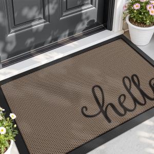 LUMI Outside Welcome Door Mat 24x36, Non Slip Durable Rubber Entrance Doormat, Low Profile Easy Clean Mats for Front Back Door Entryway Porch Garage, Hello