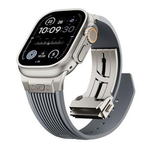 Jopinl Watch Band for Apple Watch Ultra 2 Band 49mm 46mm 45mm 44mm, Men Luxury Rugged Silicone Rubber Strap with Metal Connector & Folding Clasp for iWatch Series 10 9 8 7 6 5 4 3 2 1 SE(Grey)