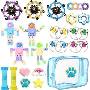 RoundFunny 28 Pcs Sensory Fidget Toy Set Reusable Stress Relief Sensory Toys for Adults Gifts for Prizes Stocking Stuffers Birthday Party Favors Supplies