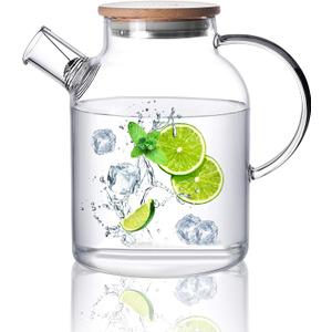 CnGlass Glass Teapot Stovetop Safe,50.7oz Clear Glass Pitcher with Removable Filter Spout for Loose Leaf and Blooming Teabag