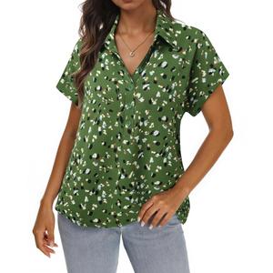 Bebonnie Formal Blouses for Women Elegant: Women's Button Down Shirts Short Sleeve - Wedding Blouses for Women Elegant - Bohemian Beach Vacation Dressy T Shirts Floral Chiffon Tunics Multi Green M (M)