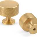 2 Pack Brushed Gold Solid Brass Kitchen Cabinet Knobs,Drawer Pulls, 1.1 Inch 27mm Diameter, Modern Furniture Handles for Cupboard Wardrobe(Modern Reticulation)