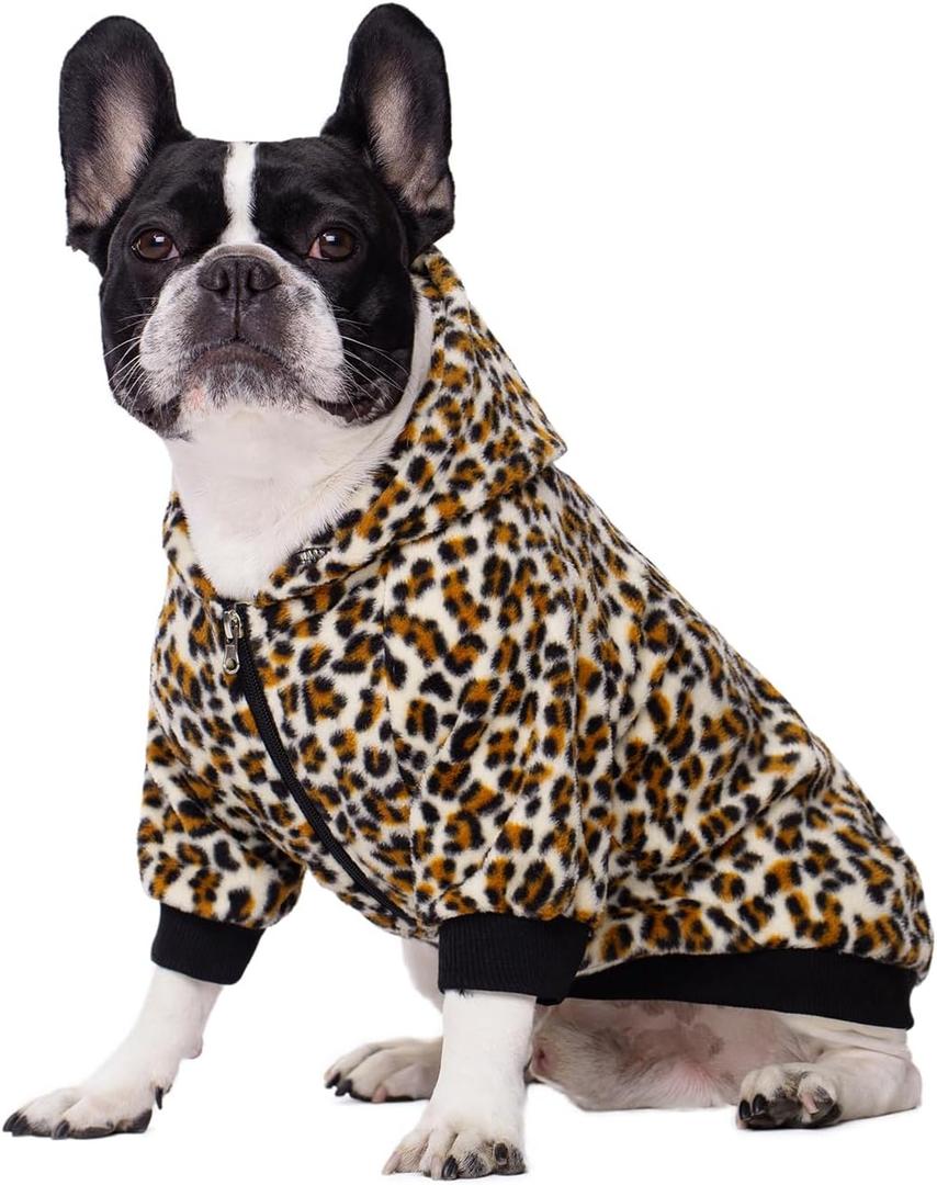French Bulldog Clothes Dog Hoodie Sweatshirts with Pockets for Small Dogs Puppy Chihuahua Coat Clothing Pet Cat Hoodie Fleece Dog Sweaters Costume (Leopard), S