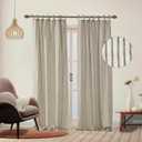 Gauze Striped Curtains, Boho Linen Gauze Tie Top Hanging Curtains Light Filtering Door Window Treatment 2 Panel Curtain Drapes for Living Room Home Dcor Green on Beige (72"x42" Each Panel)